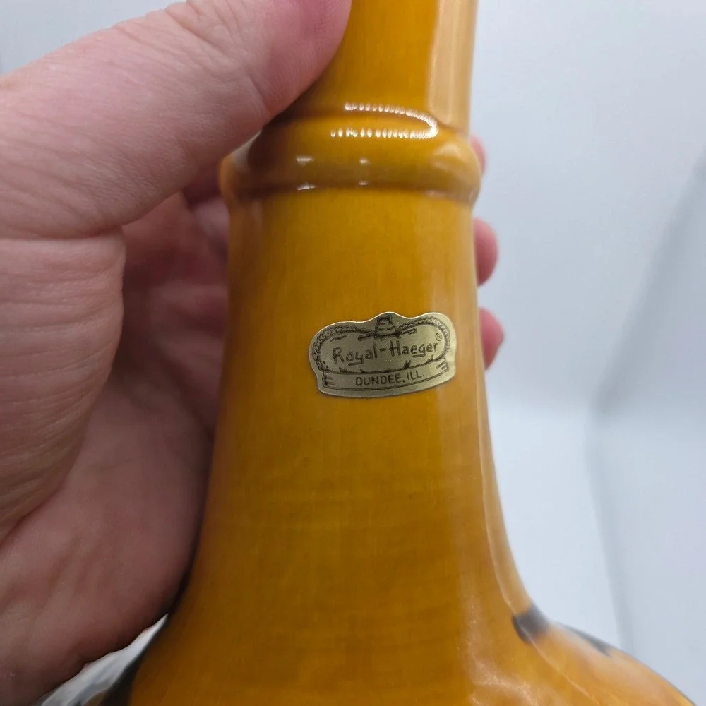 Royal Haeger Mid Century Modern Yellow Brown Drip Glaze Pottery Vase Vintage
